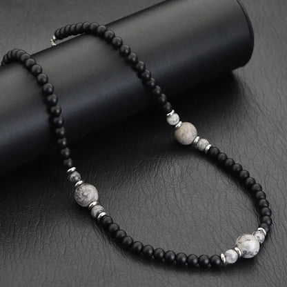 Collier perle homme onyx pierre de carte – bijou lithothérapie