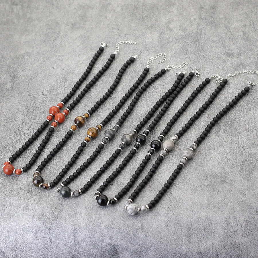Colliers perle homme pierres naturelles onyx – 5 variantes - bijou protection énergétique