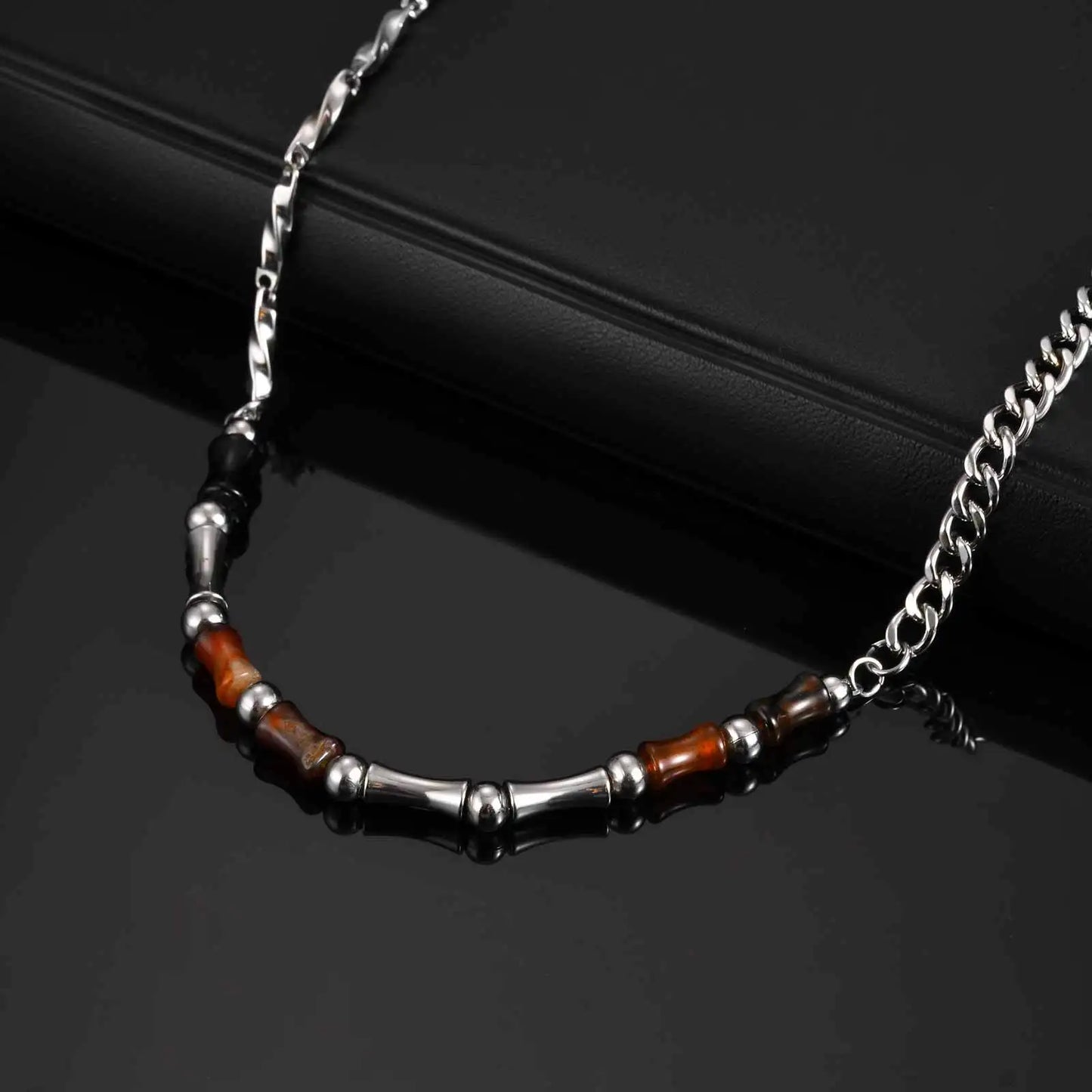 Collier perle homme agate acier inoxydable