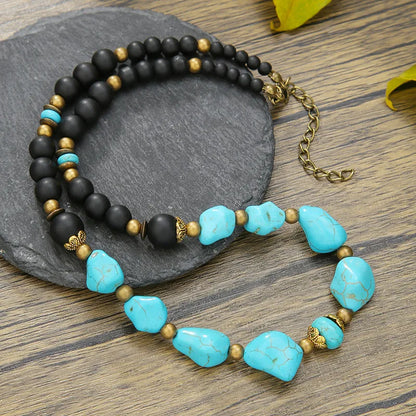 collier perle turquoise anti-stress pierre naturelle apaisante  alliage de zinc