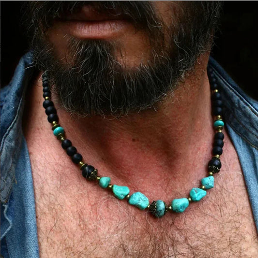 collier perle turquoise anti-stress pierre naturelle apaisante alliage de zinc