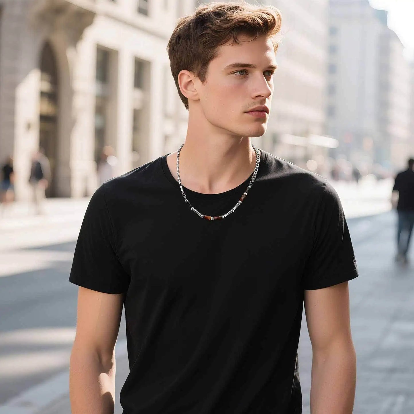 Collier perle homme agate acier inoxydable