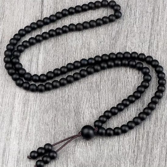 collier mala perles naturelles noires onyx