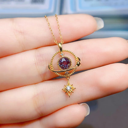 collier pierre naturelle alexandrite serti dans argent sterling 925 plaqué or design plante univers