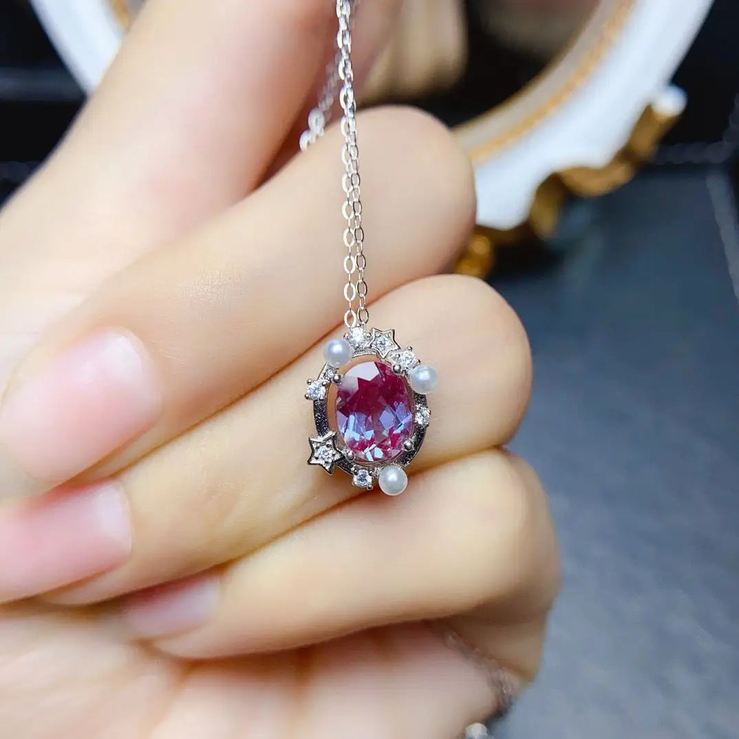 Collier pierre naturelle alexandrite argent sterling 925  zircons étoiles