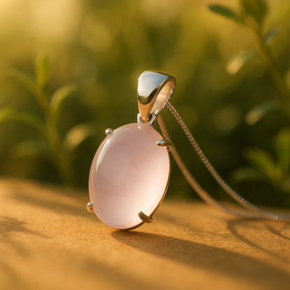 Collier pierre naturelle chaine argent sterling 925 pendentif quartz rose cabochon