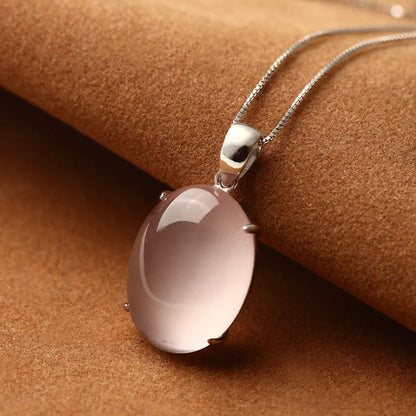 Collier pierre naturelle chaine argent sterling 925 pendentif quartz rose cabochon