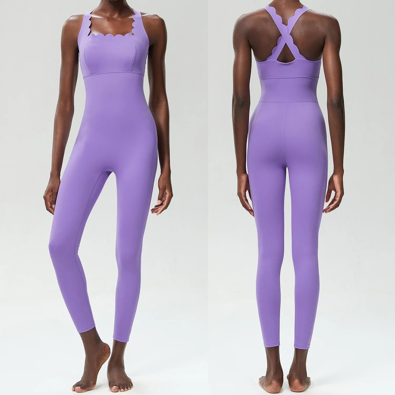 Combi yoga femme mauve confort respirant anti-boulochage