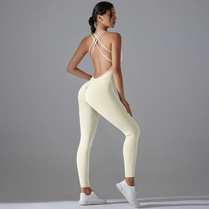 Combinaison de sport femme blanche gainante yoga fitness