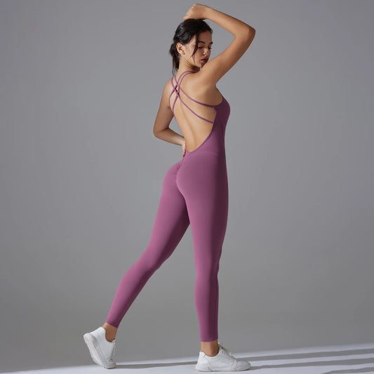 Combinaison de sport femme violette liberté de mouvement