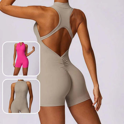 Combinaison femme gris clair pour le sport  body pour fitness yoga gym dos nu 