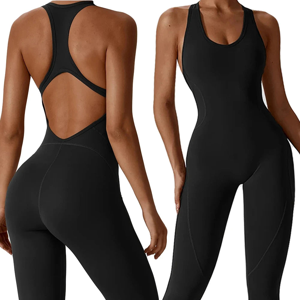 Combinaison leggings femme noire dos nageur vue devant derrière
