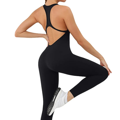 Combinaison leggings femme yoga fitness noire liberté de mouvement maintien optimal