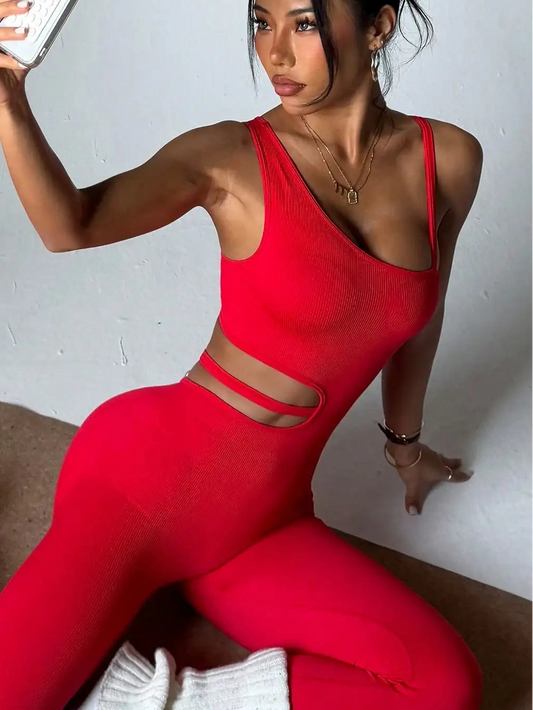 Combinaison pilates femme asymétrique fuchsia – tenue sport yoga respirante