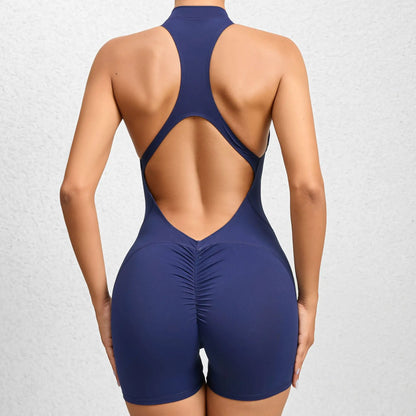 Combinaison femme bleu magnétique pour le sport  body pour fitness yoga gym dos nu 