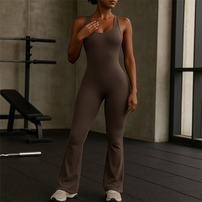 Combinaison yoga pilates fitness femme ultra-confort marron