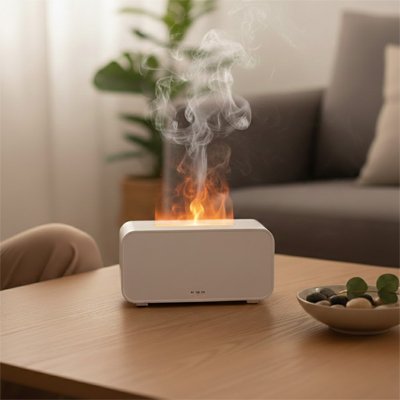 Diffuseur huile essentielle flamme ambiance relaxante salon