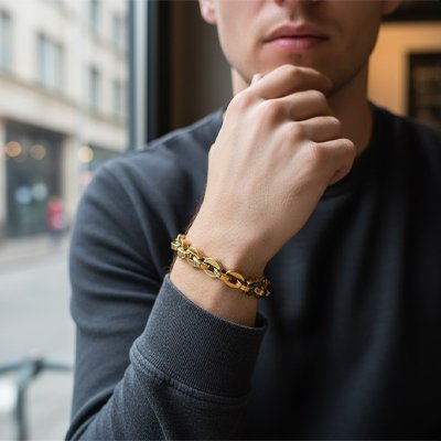 Gourmette homme dorée acier inoxydable