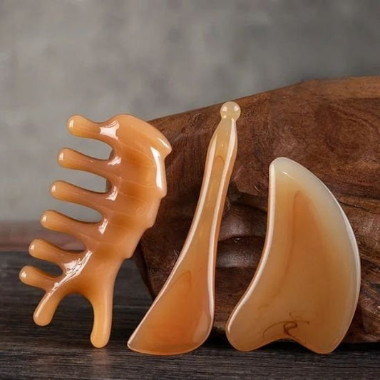 gua sha 3 accessoires en résine corps visage cuir chevelu