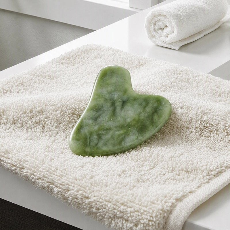 Gua sha en forme de coeur pierre de jade vert