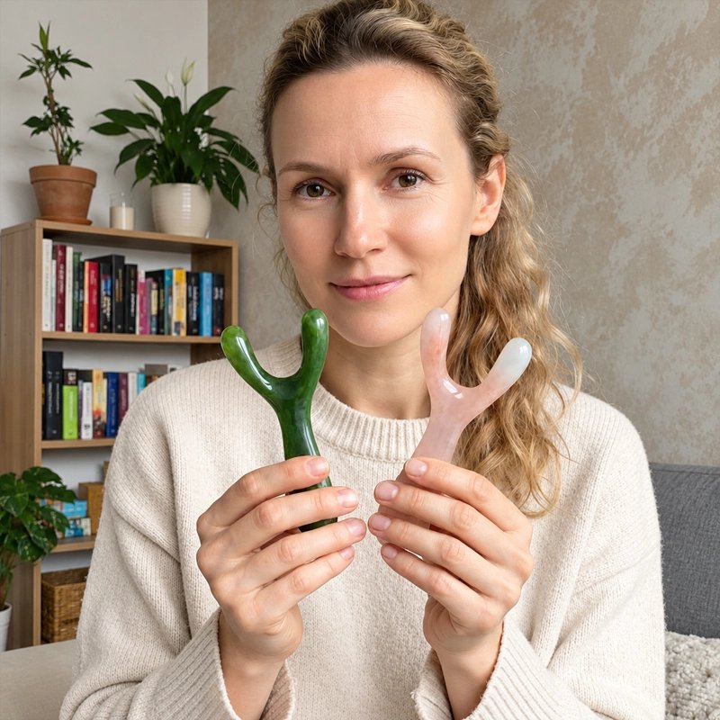 Gua sha femme forme Y ergonomique en résine rose ou verte