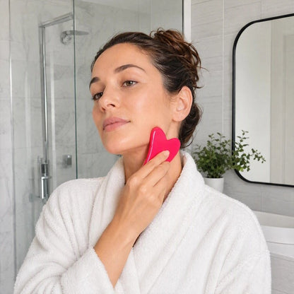 Gua sha femme visage en forme de coeur rose