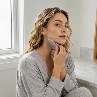 Gua sha métallique en forme de coeur femme soin du visage