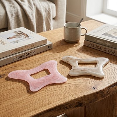 Gua sha résine ergonomique visage corps rose ou gris