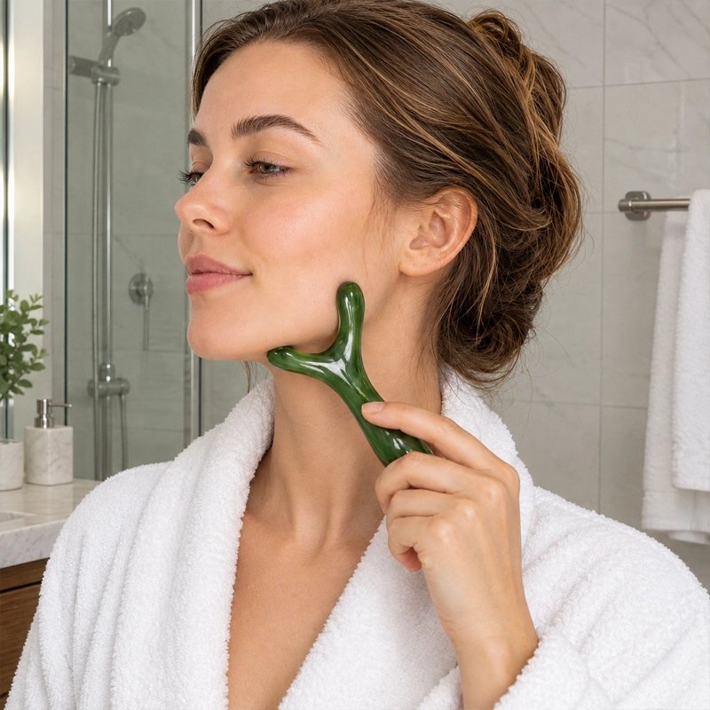 Gua sha résine naturelle verte forme ergonomique