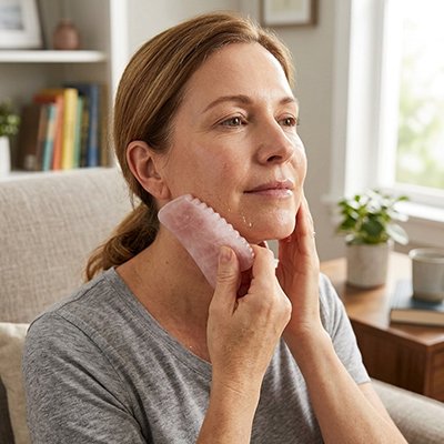 Gua sha visage femme pierre naturelle rose apaisante