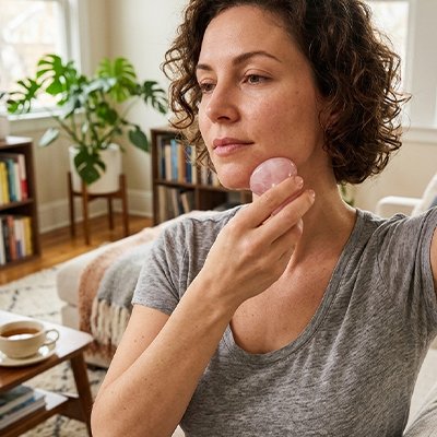 Gua sha visage femme quartz rose apaisant