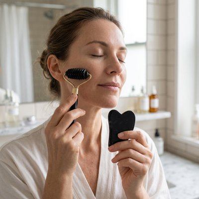 Gua sha visage femme soin grattoir + rouleau apaisants