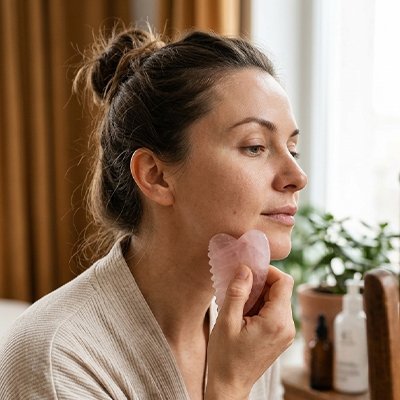 Gua sha visage lissant rafraîchissant femme quartz rose