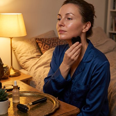 Gua sha visage soin femme apaisée