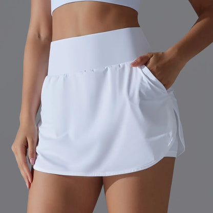 Jupe short blanche femme – 2 en 1 élégante yoga pilates fitness S/XL