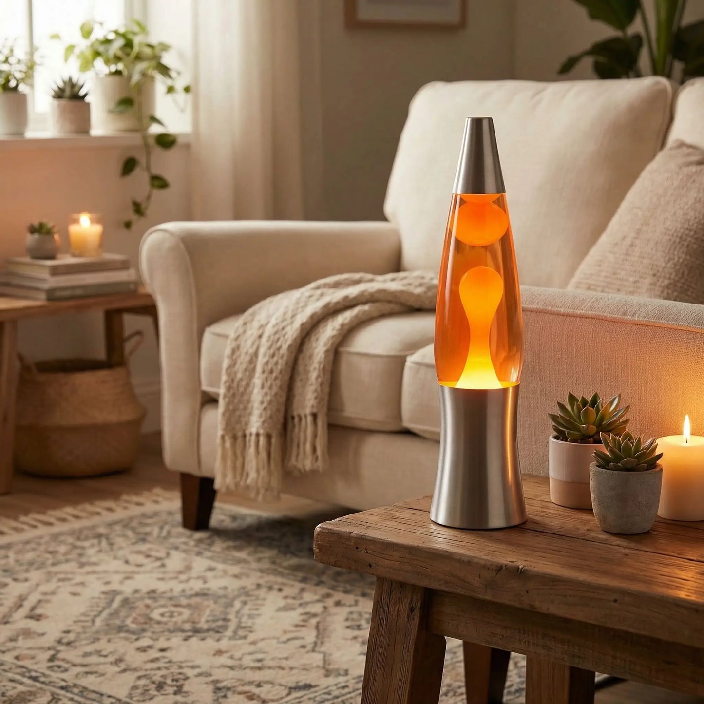 Lampe à lave fusée design moderne orange pour décoration zen
