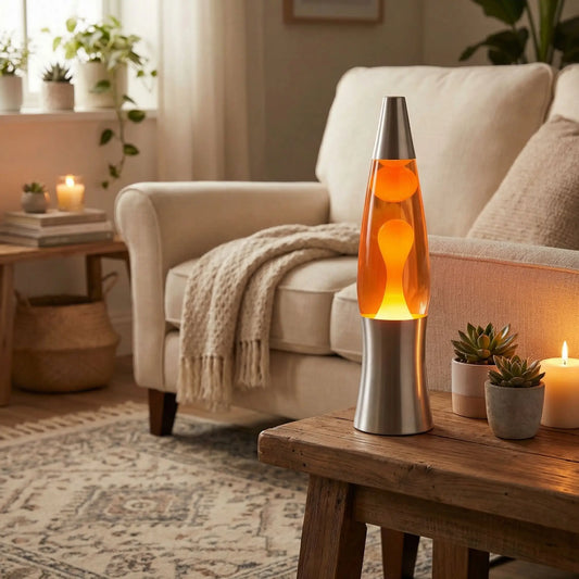 Lampe à lave fusée design moderne orange pour décoration zen
