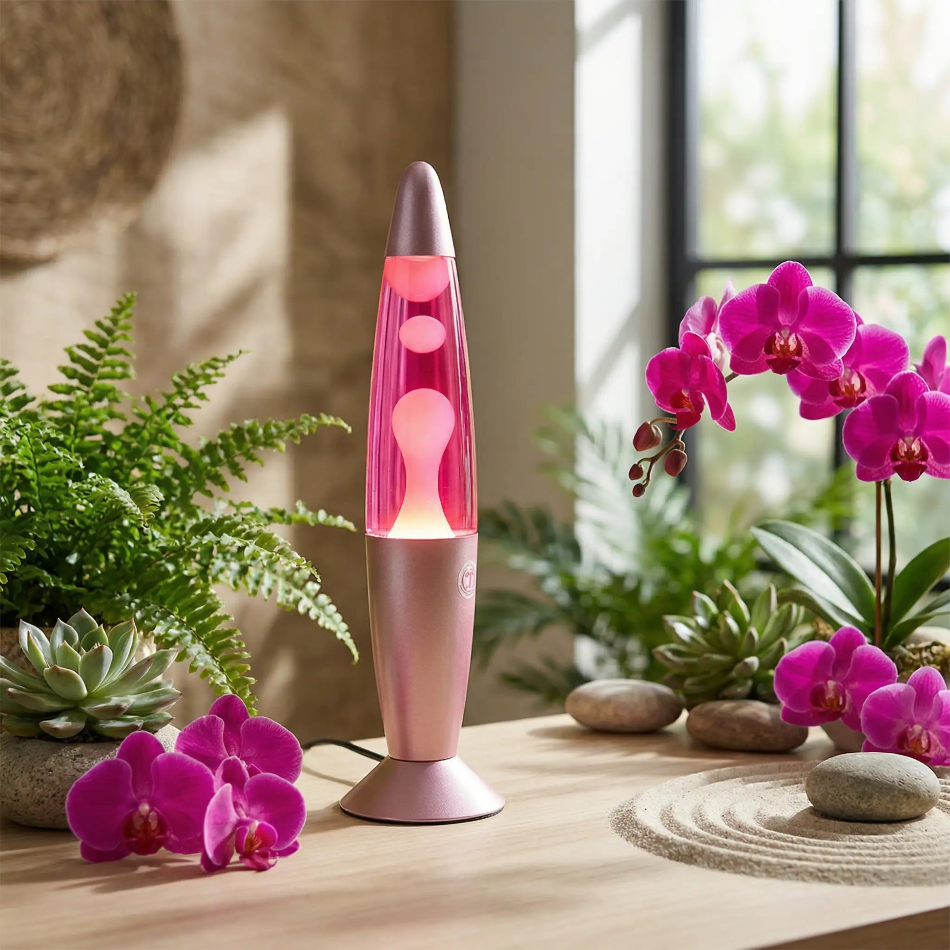 Lampe à lave rose floral design élégant pour décoration zen
