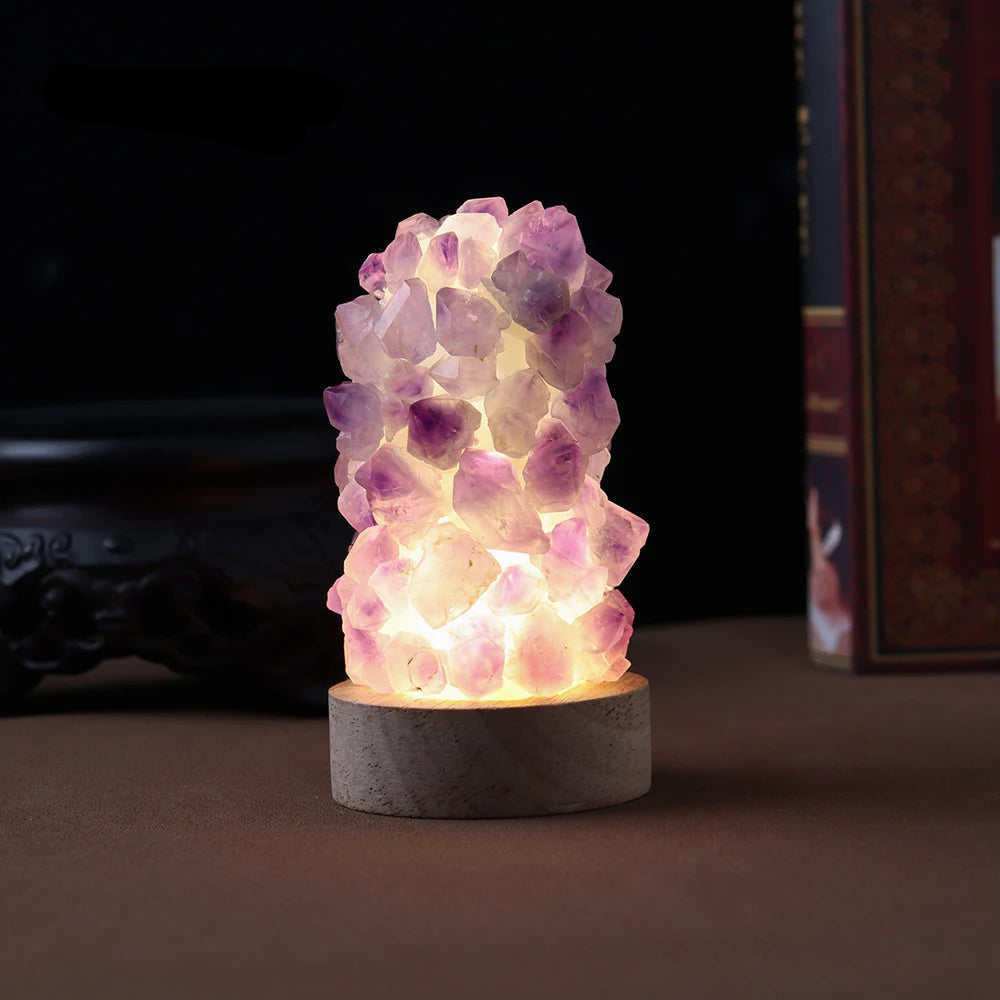Lampe anti stress améthyste lumière chaude dorée