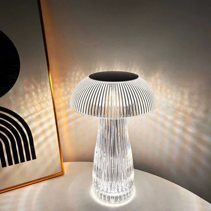 Lampe zen champignon LED sur table de chevet créant une atmosphère apaisante