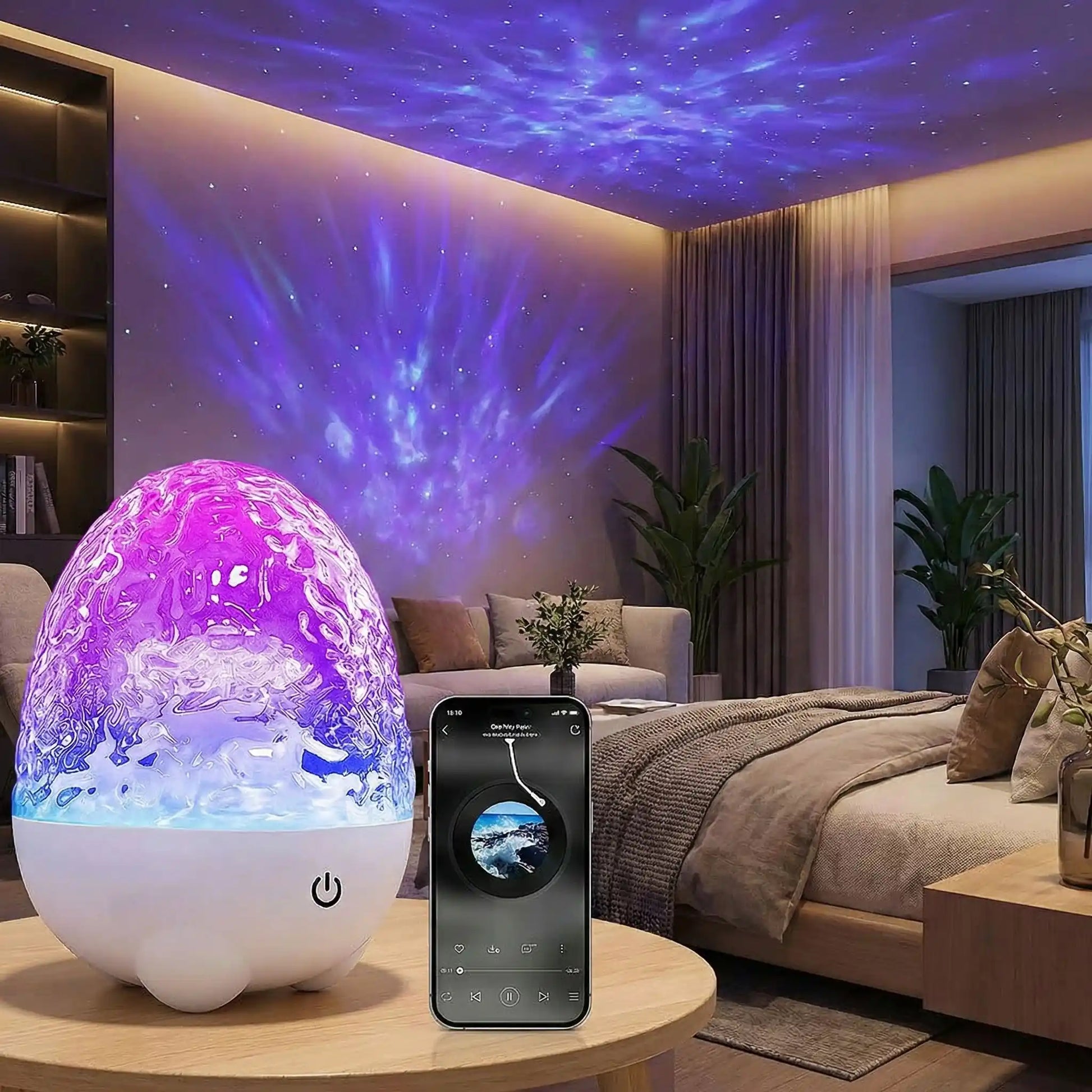 lampe aurore boréale chevet veilleuse avec bluetooth intégré