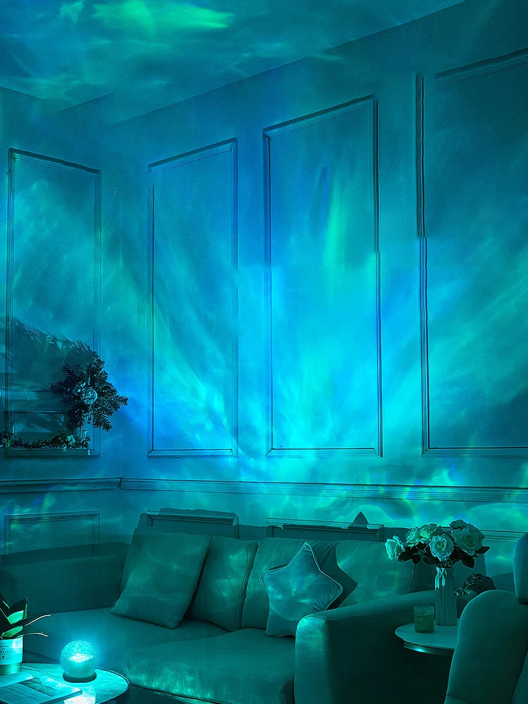 Lampe aurore boréale projecteur led lumière bleue table de salon ambiance relaxante