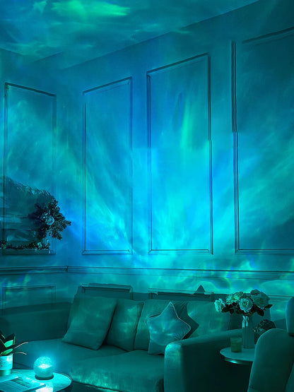 Lampe aurore boréale projecteur led lumière bleue table de salon ambiance relaxante