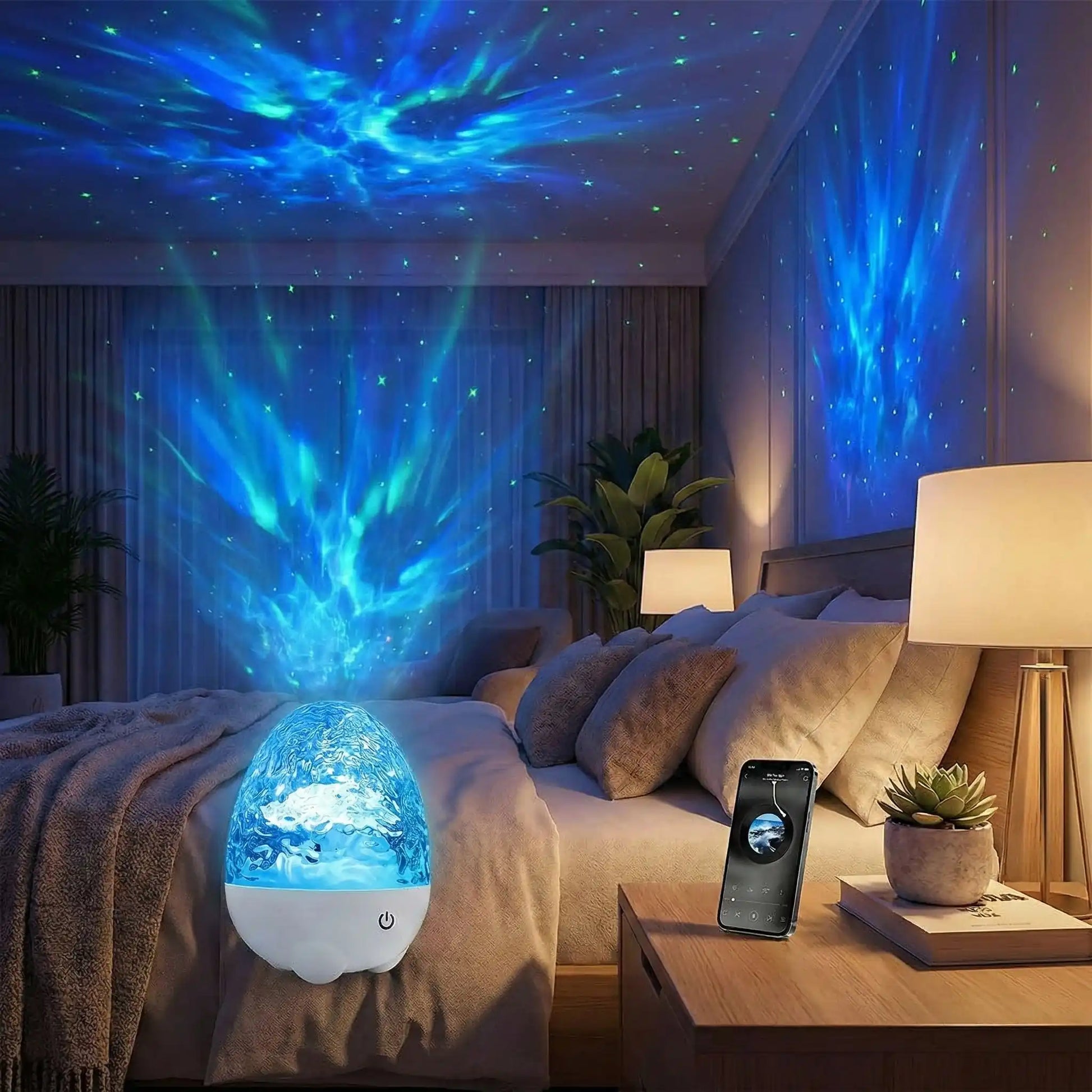 Ambiance cocooning avec lampe aurore boréale pour chambre zen