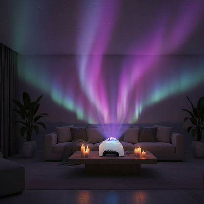 Lampe aurore boréale salon zen