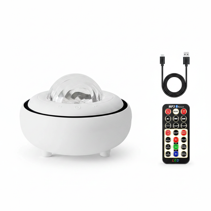 Lampe aurores boréales projecteur étoiles blanc fond blanc avec télécommande et câble USB