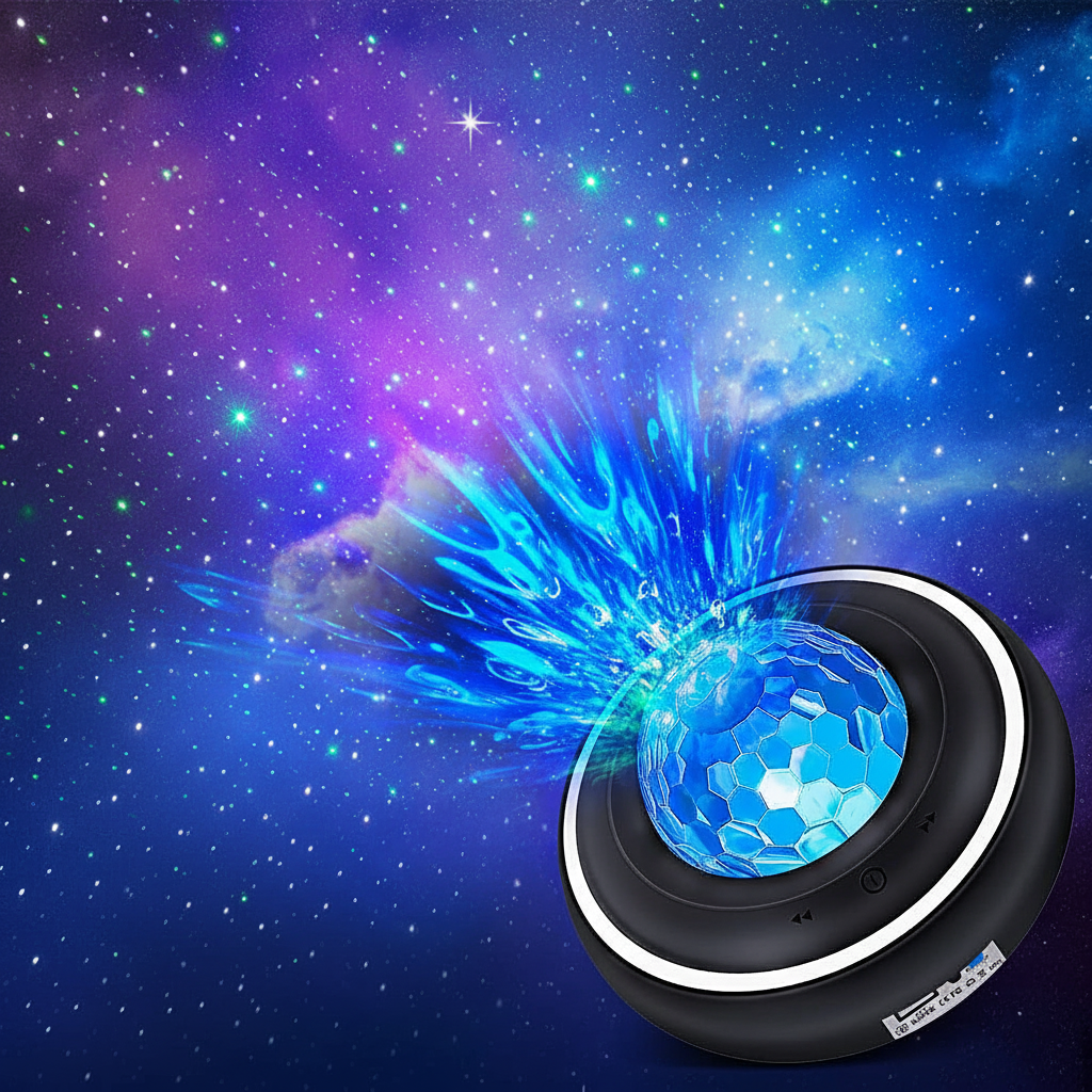 Lampe aurores boréales noire projection lumière bleue violette effet galaxie