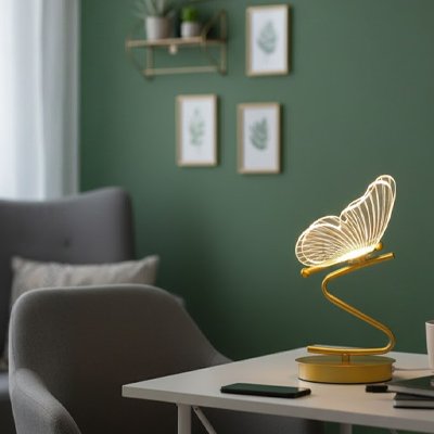 Lampe bureau papillon design sur table de salon