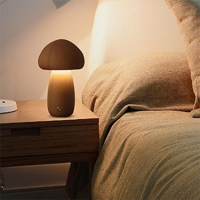 Lampe champignon bois brun veilleuse 