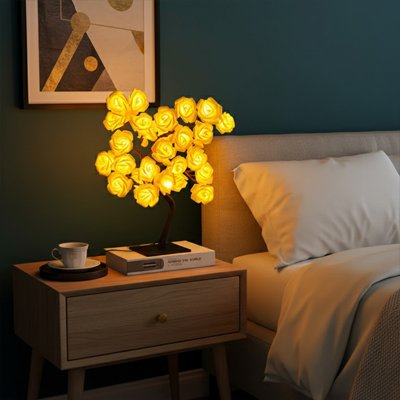 Lampe de chevet design arbre  de vie roses dorées 